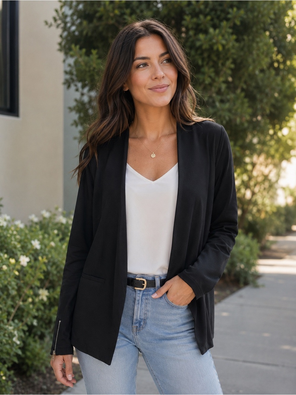 Elodie Black Open-Front Cardigan Blazer